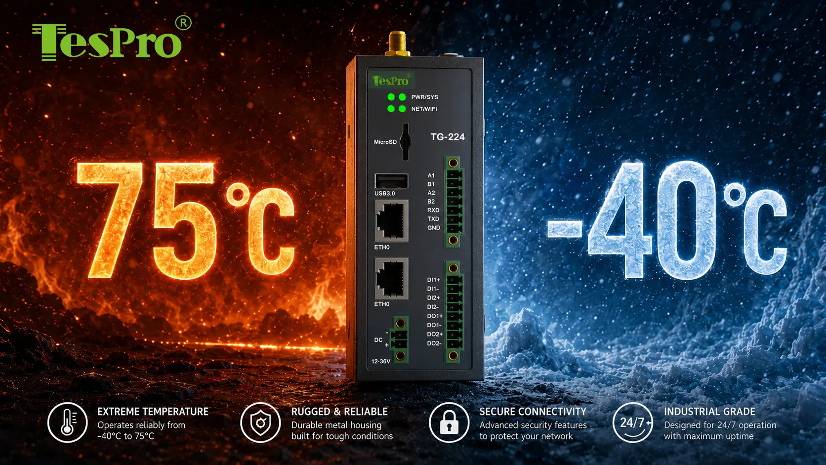 Tespro Industrial Gateway – Industrial-Grade Stability for Harsh & Extreme Working Environments